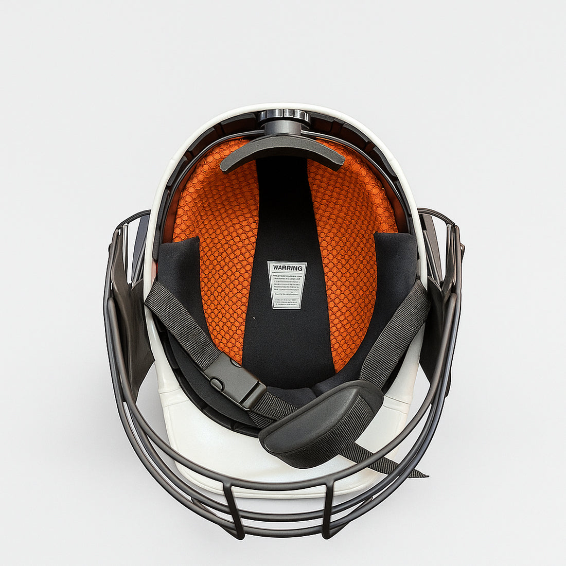 Durable white cricket helmet side profile with ventilation holes and adjustable strap for secure fit