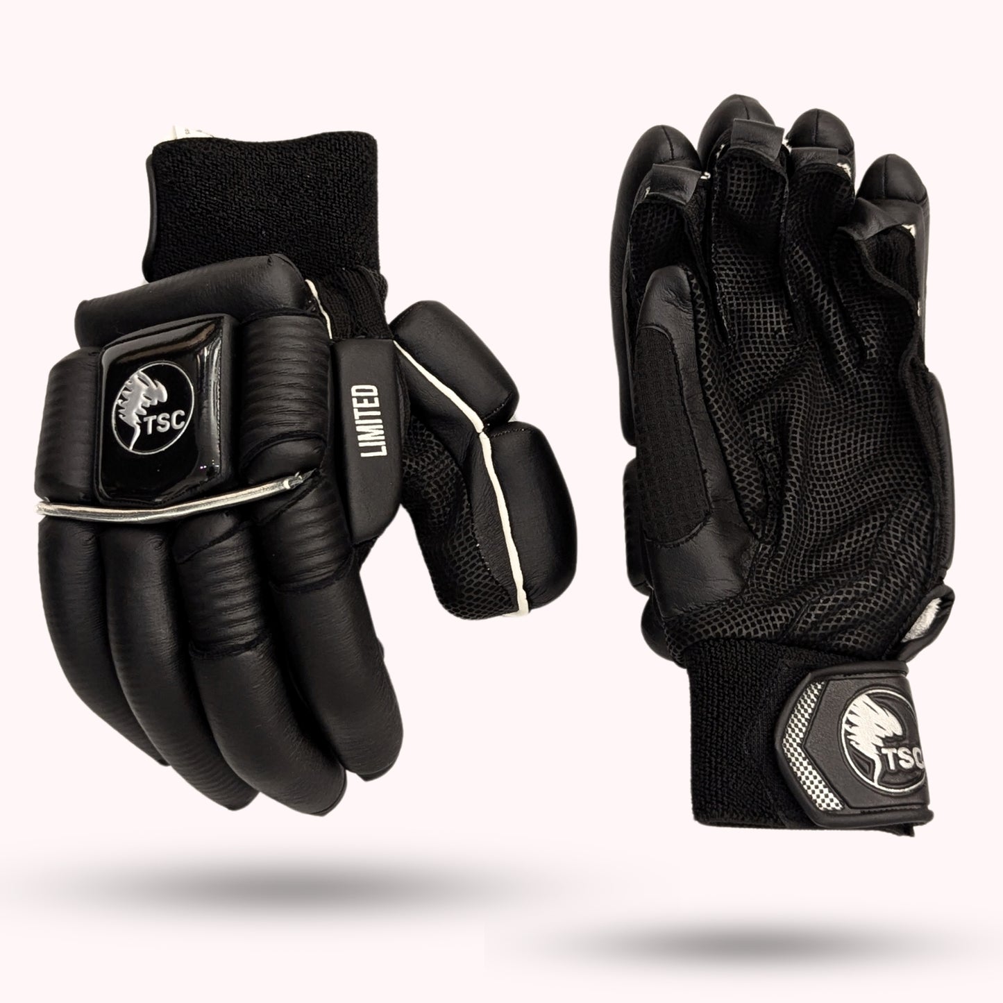 Premium black cricket gloves with classic black