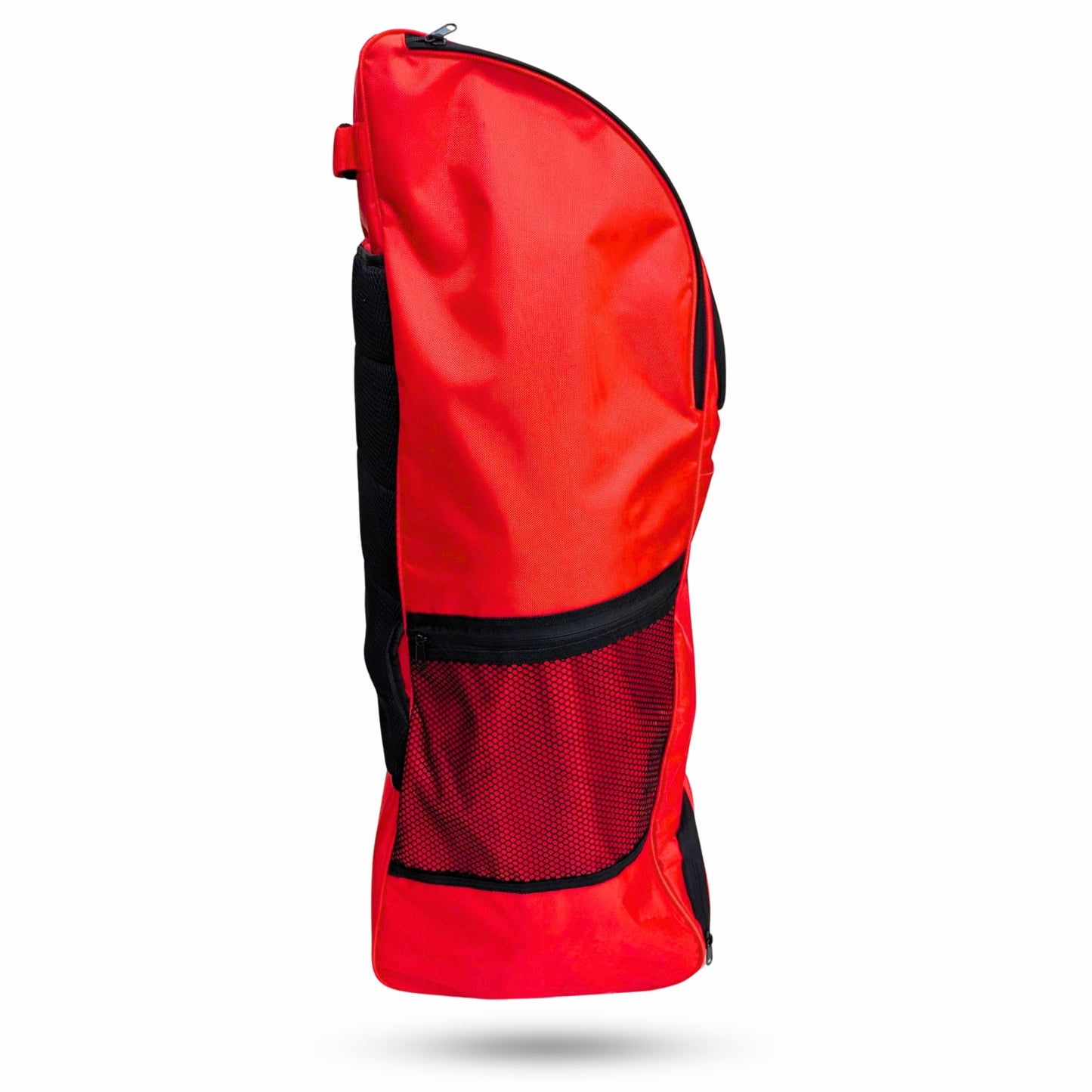 Right side view of red Phoenix cricket equipment bag featuring mesh pocket best duffle bag in the world