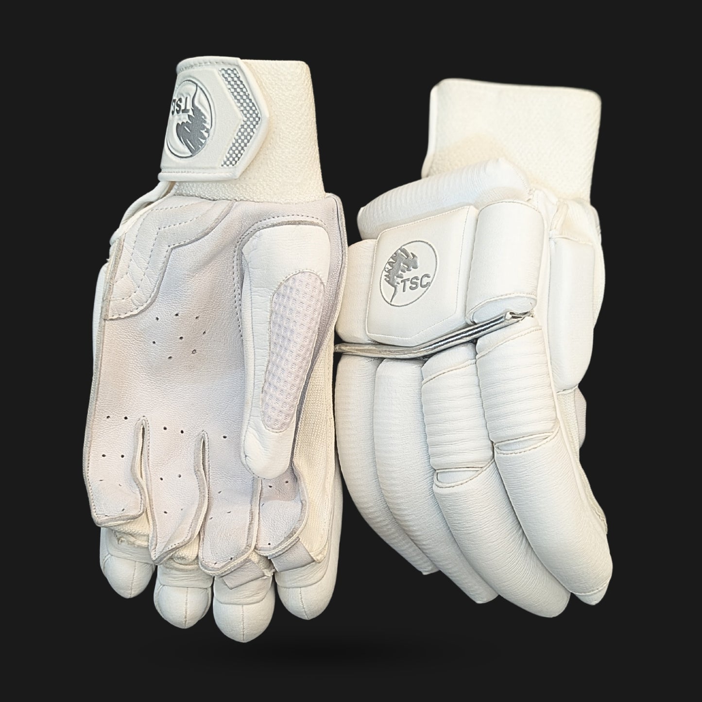 white Cricket Sausage Batting Gloves front and back best cricket gloves