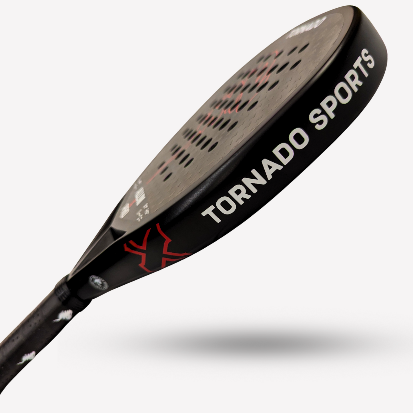 Tornado Sports paddle tennis tracket nox head on a white backgroundaluminized 12K carbon fiber