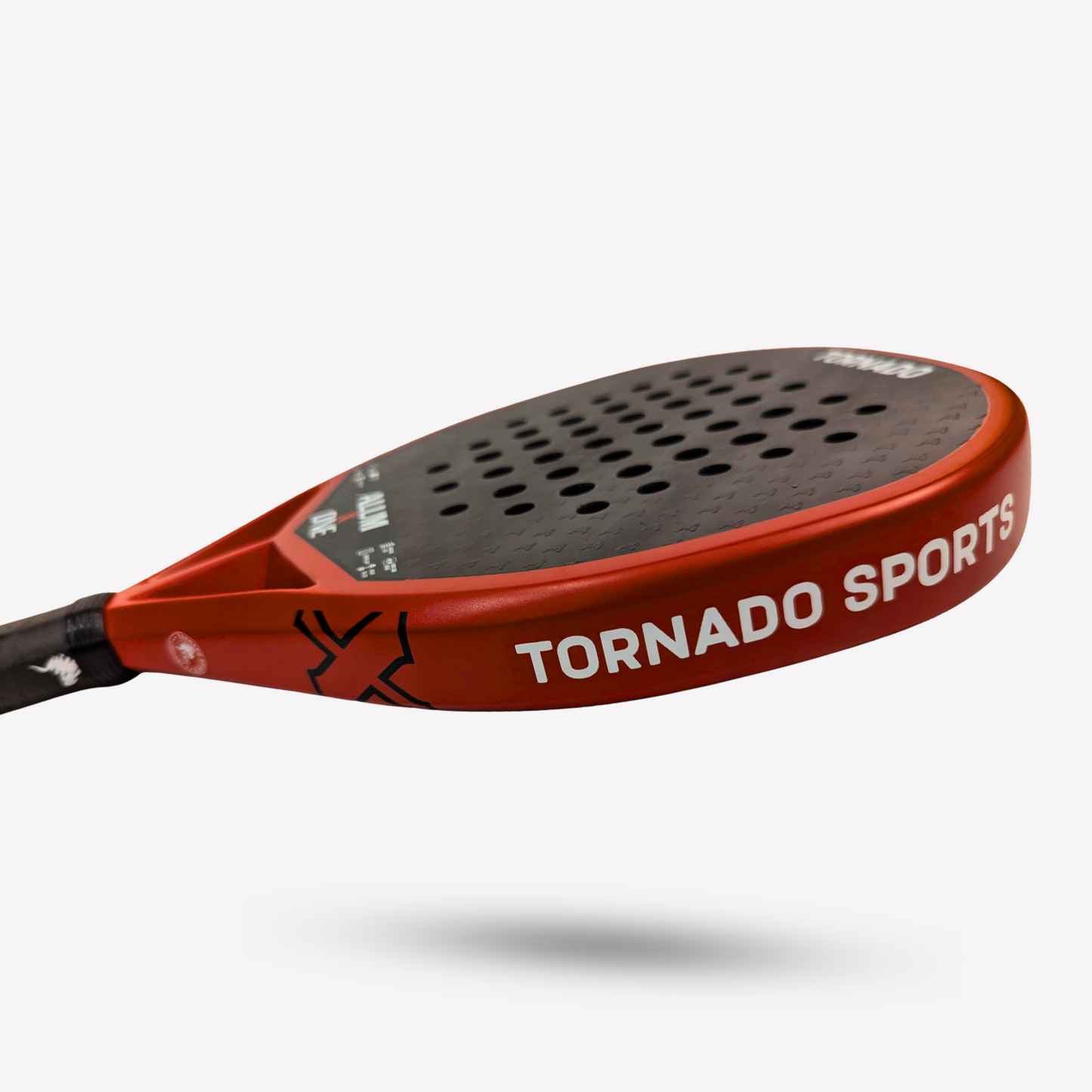 Intermediate level red padel racket from Tornado Sports, designed with 12K aluminized carbon fiber and smart comfort grip. best racket in the world