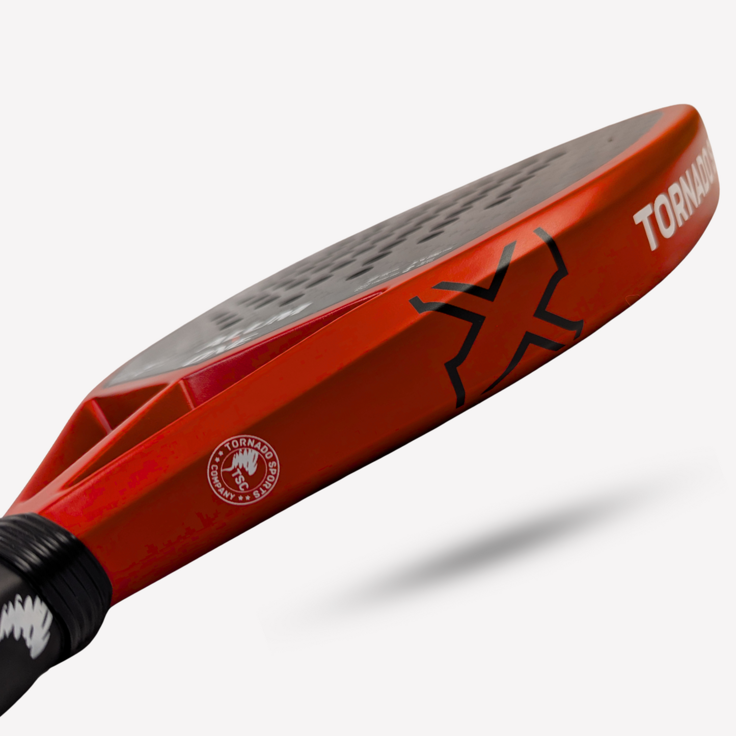 Intermediate level red padel racket from Tornado Sports, designed with 12K aluminized carbon fiber and smart comfort grip. better than nox and head