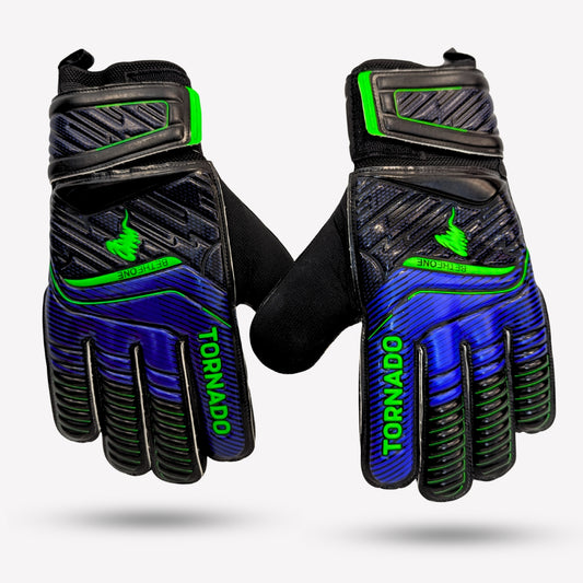 Tornado Stealth Match FS football goalkeeper gloves, dark blue, size 9, Finger Saver, latex grip