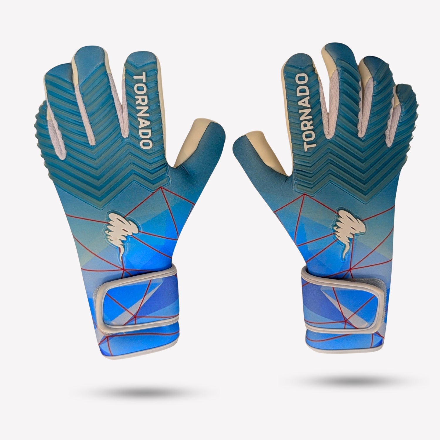 Neoprene backhand and punch zone on Tornado Titan Hybrid Competition football goalkeeper gloves, sky blue. soccer gloves