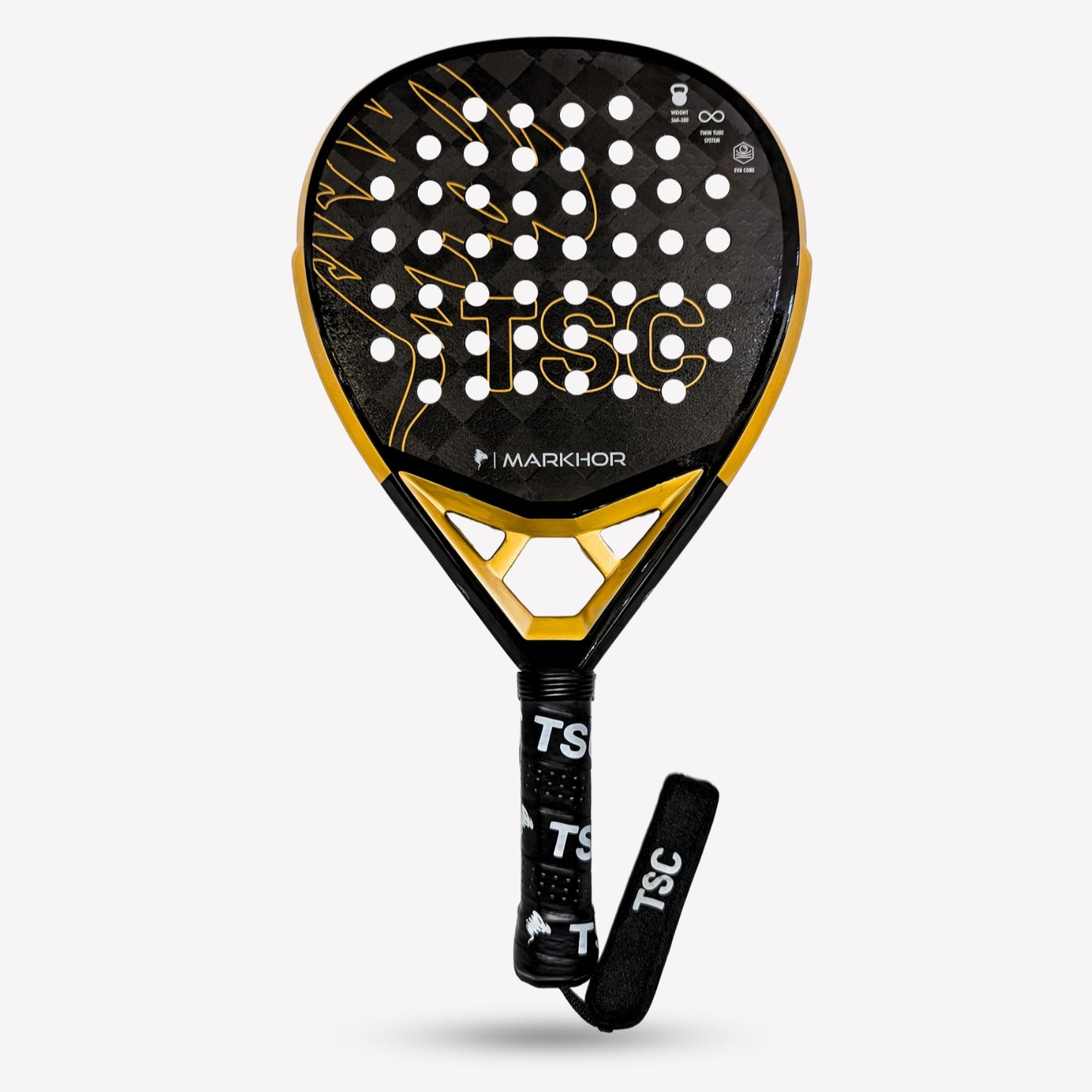 Power padel tennis racket front view black and golden world`s best padel tennis racket