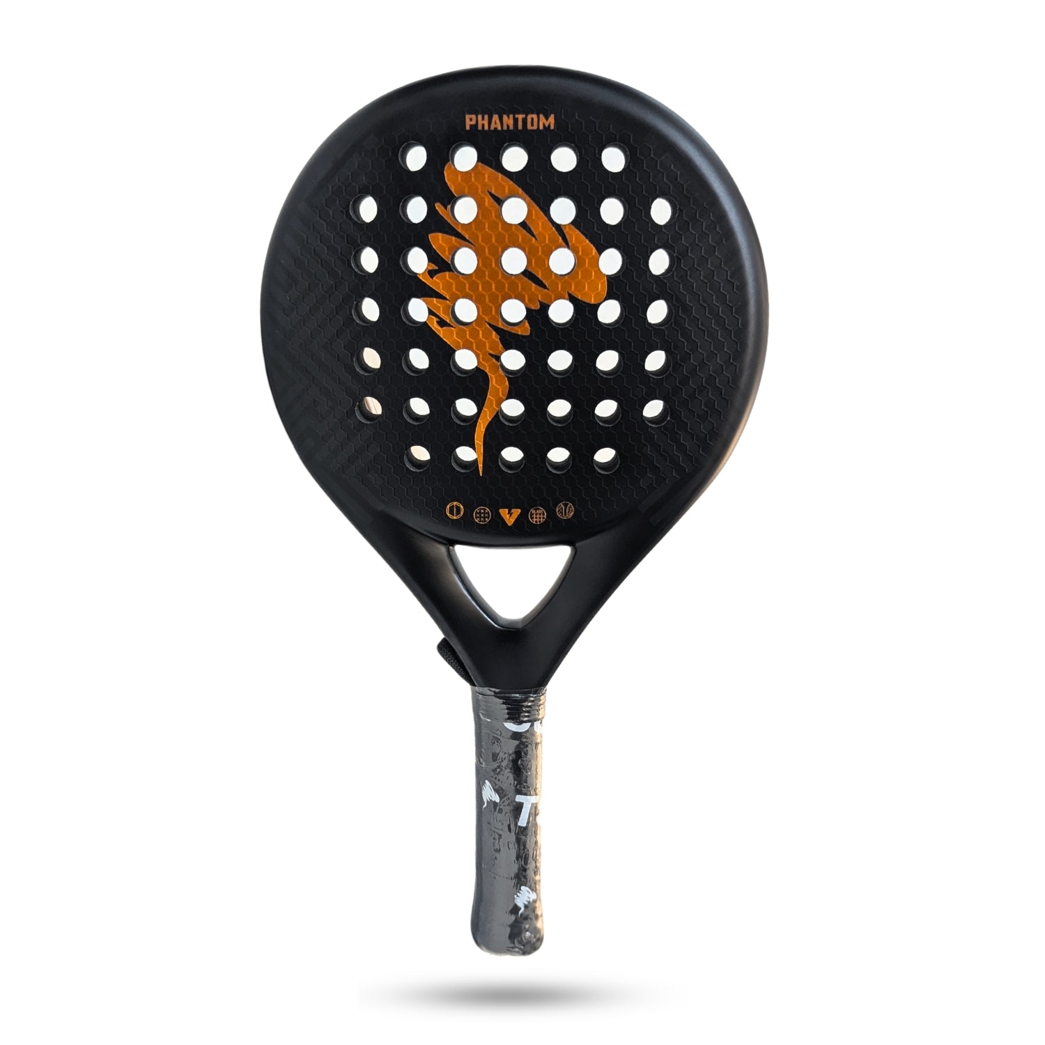 Tornado Sports PHANTOM Junior Padel Racket – full black design with copper branding, built for young players.