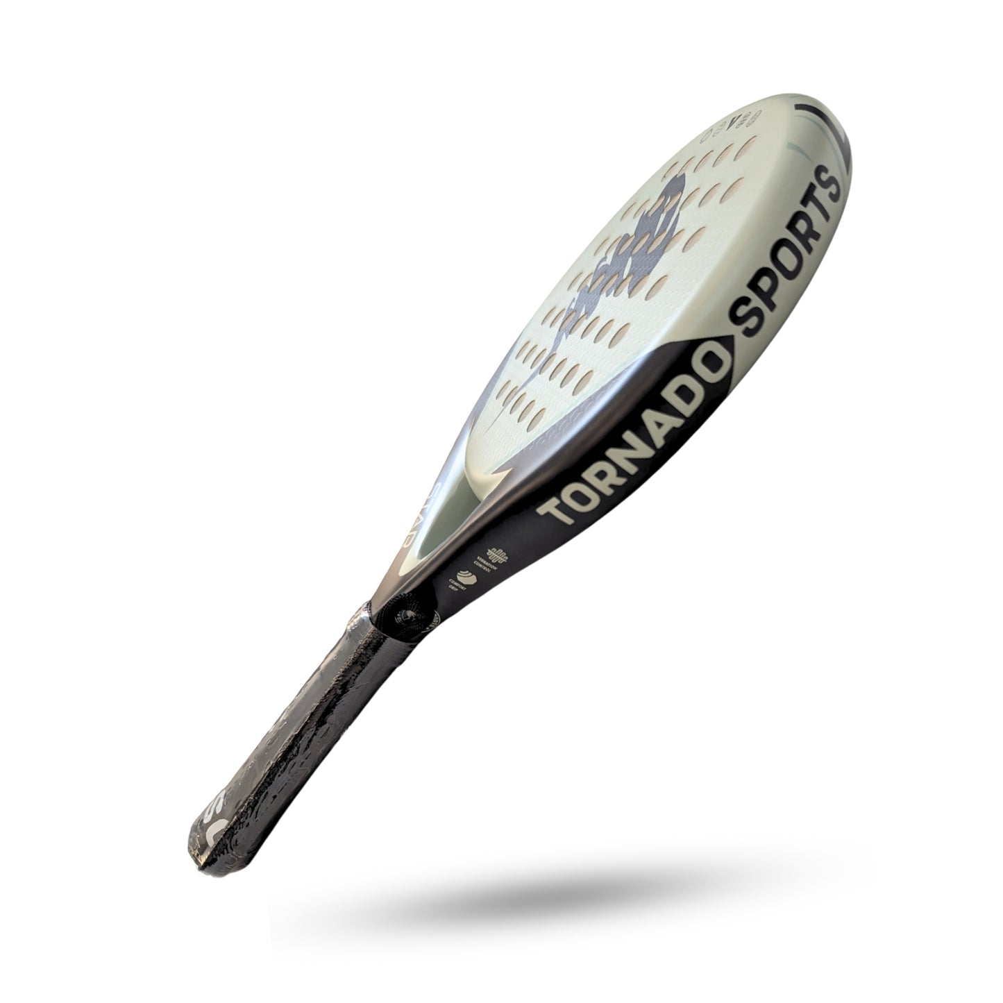 Lightweight padel racket for juniors, featuring a round shape and soft EVA rubber for control and comfort.