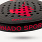 Black and red sports padel racket with 'Phoenix' and 'Tornado Sports' branding on a white background