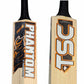 Close-up of Tornado Phantom Prime cricket bat stickers showing premium branding, textured detailing, and Players Grade English Willow finish.
