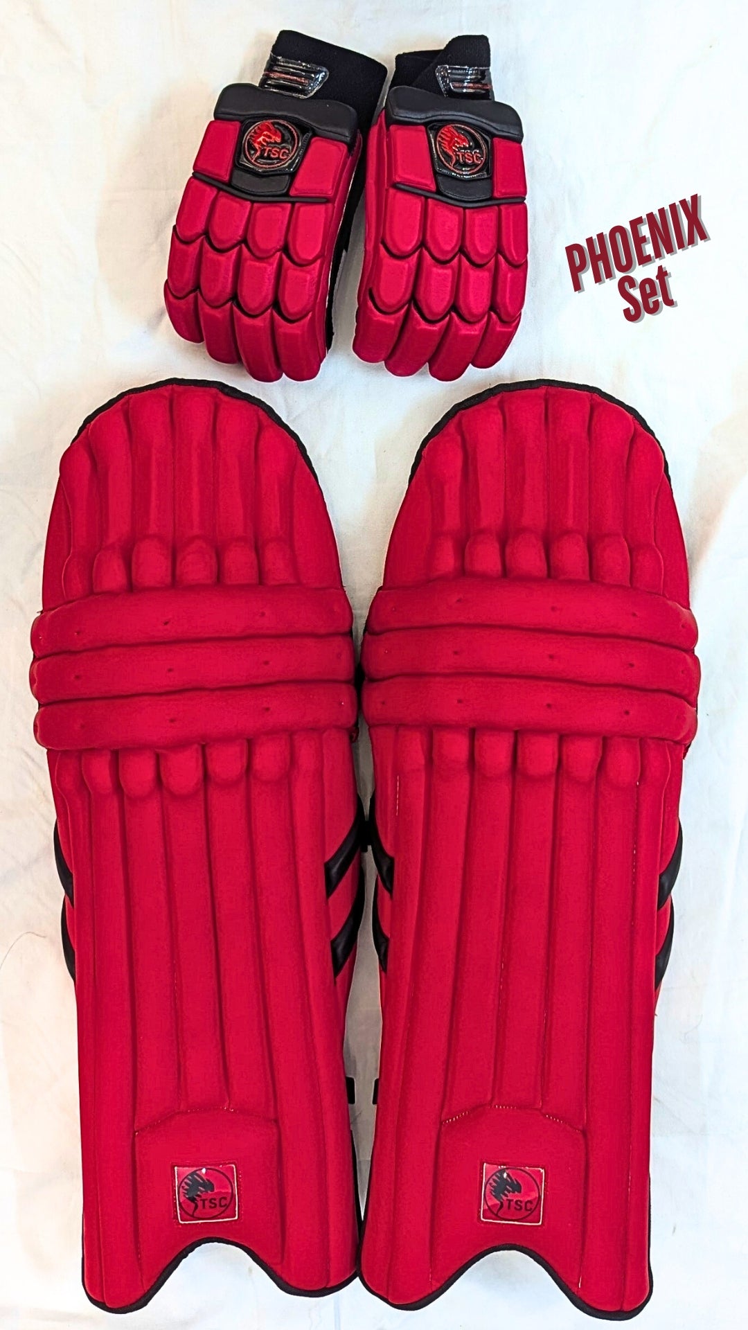 Phoenix Red & Black Cricket Pads and Gloves