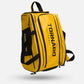 Tornado Padel Bag 2026 Mustard Yellow with insulated racket sections, shoe compartment, backpack straps, and court hanging hook.