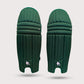 Pair of green cricket molded pads leg guards on a light gray background