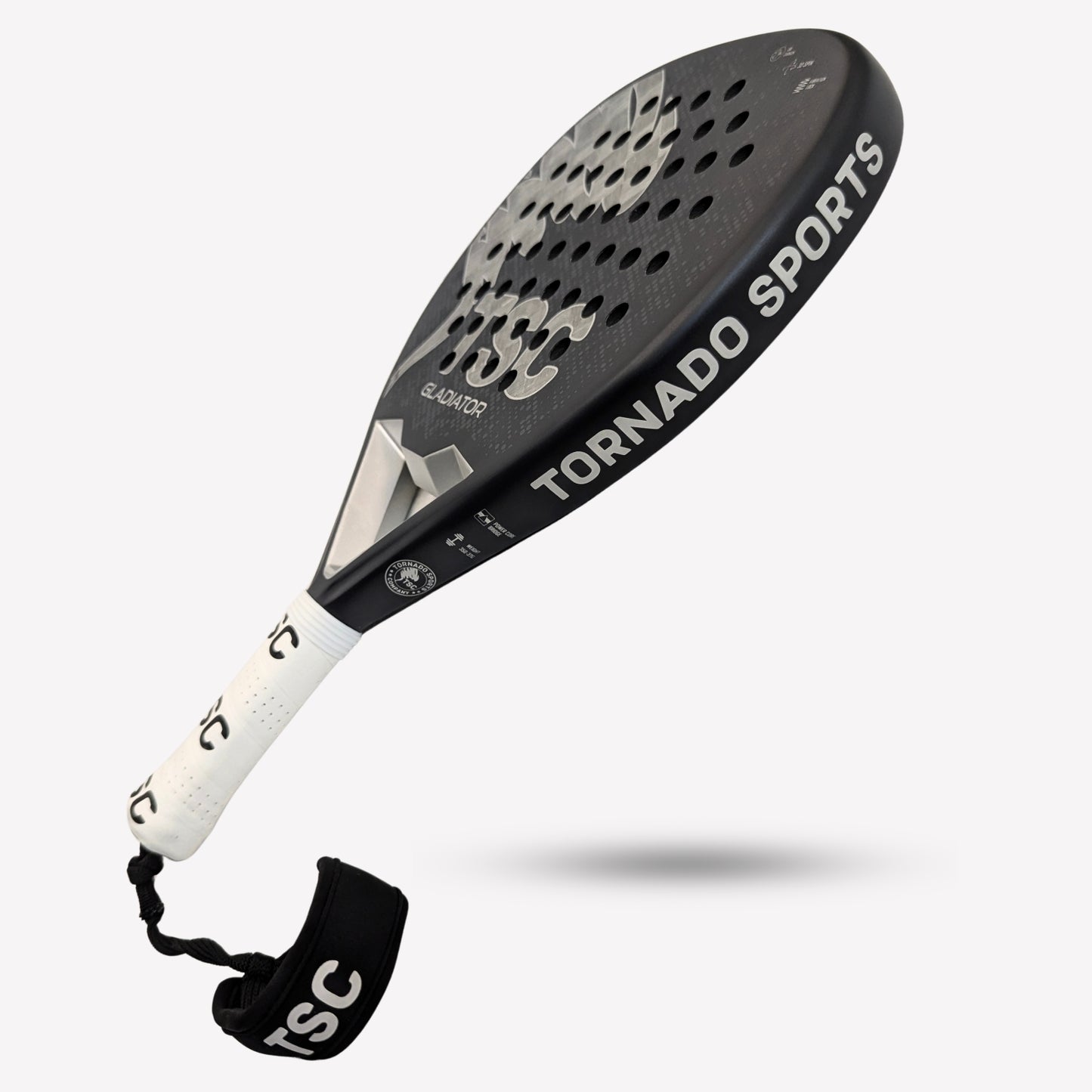 18K carbon fiber padel racket close-up – Tornado Gladiator premium square profile design for explosive power