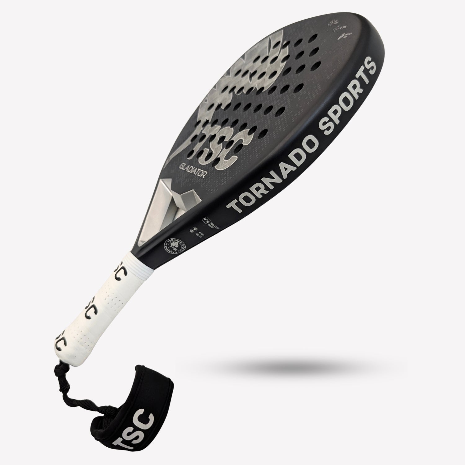 18K carbon fiber padel racket close-up – Tornado Gladiator premium square profile design for explosive power