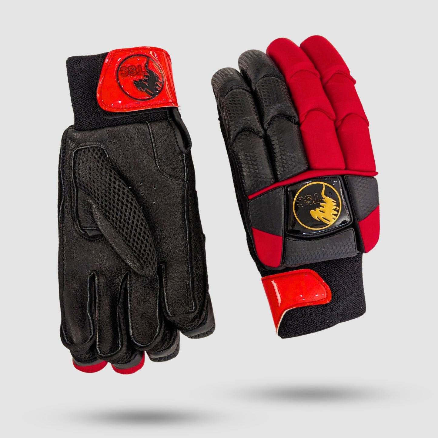 cricket color cricket gloves back and front with black leather palm cricketers gloves