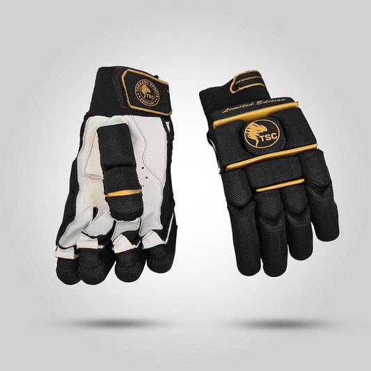 Black golden cricket gloves