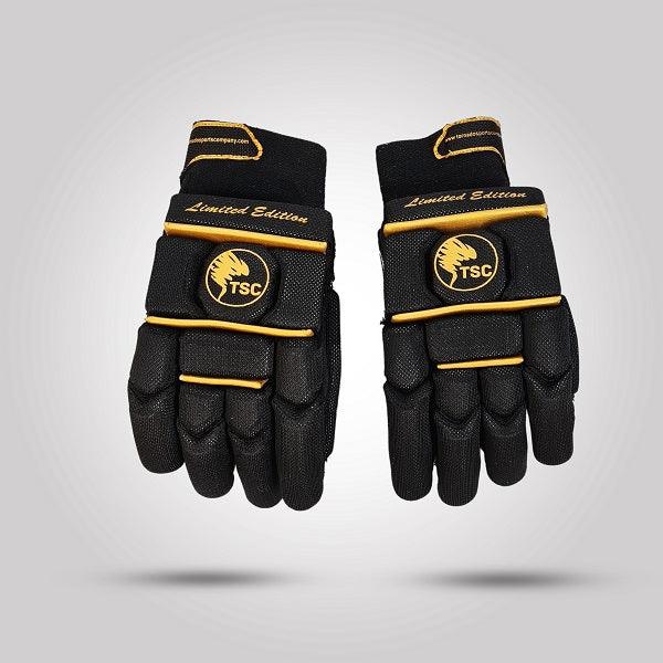 black golden cricket gloves